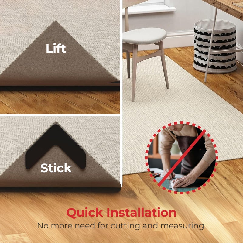iPrimio NeverCurl 4-Pack V Shape Rug Corner Grippers - Rug Gripper for Hardwood Floors and Outdoor Surfaces - Stops Curling Corners - Safe Carpet Tape Alternative - Works on Rug Corners Indoors - Image 5